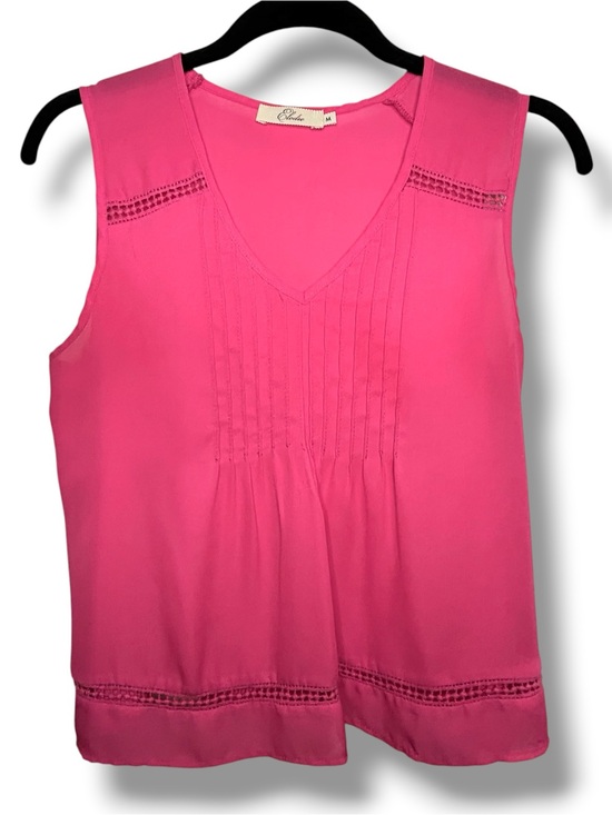 Elodie Tops - Anthro Elodie Hot Pink V-Neck Sleeveless Blouse Pintuck Crochet Trim Top M